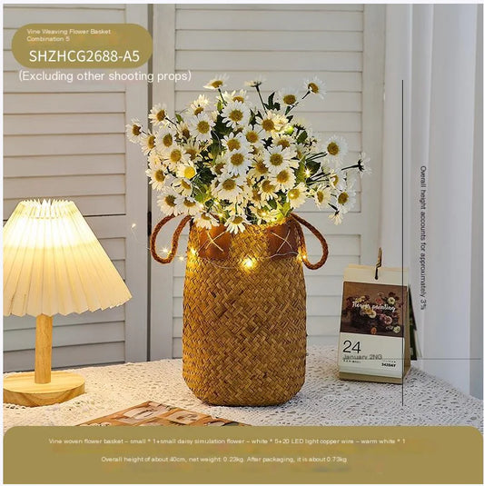 Handwoven Rattan Basket with Flower