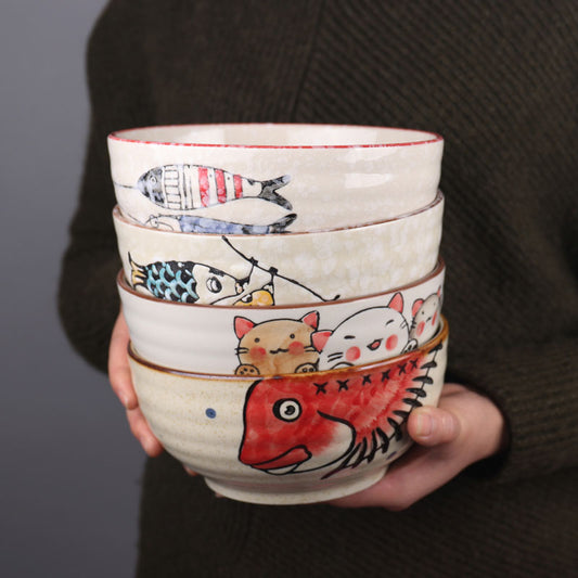 Hand-Painted Japanese Ceramic Ramen Bowl Set– Traditional Underglaze Design