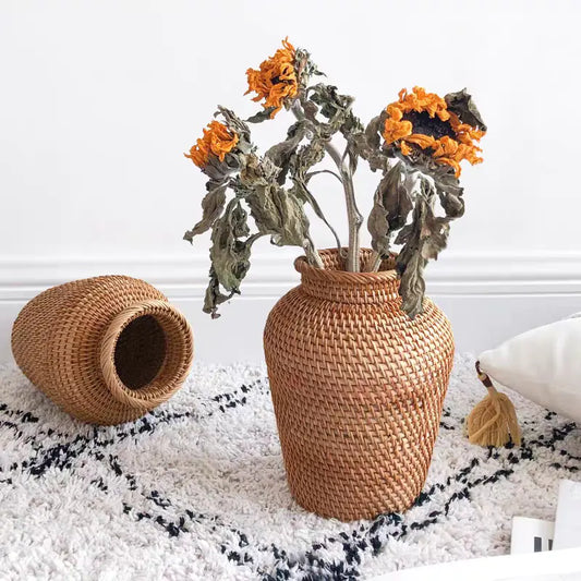 Vietnamese Handwoven Rattan Vase – Natural Home Decor