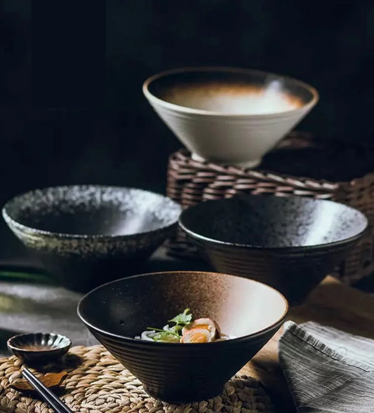 Japanese Ceramic Bowls Set for Ramen, Rice, and Soup