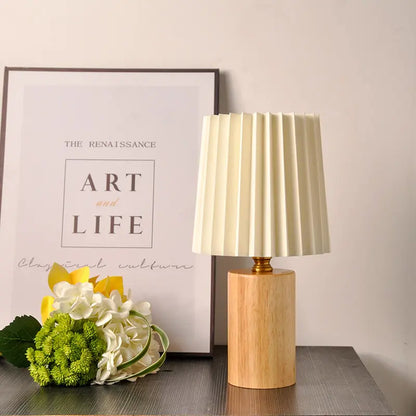 Wooden Table Lamp | USB-Powered | Pleated