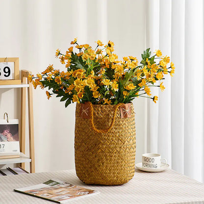 Handwoven Rattan Basket with Flower