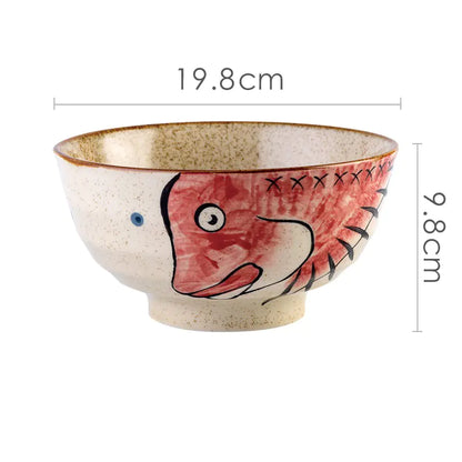 Hand-Painted Japanese Ceramic Ramen Bowl Set– Traditional Underglaze Design