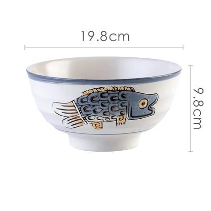 Hand-Painted Japanese Ceramic Ramen Bowl Set– Traditional Underglaze Design