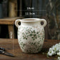 Green Pastoral Ceramic Vase – Rustic Flower Pot for Home & Office Décor