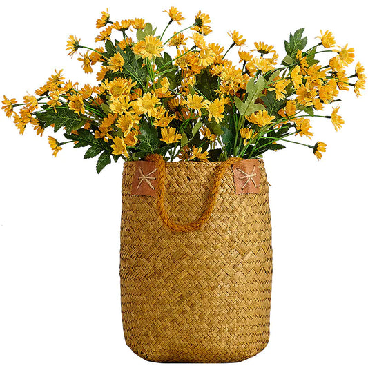 Handwoven Rattan Basket with Flower