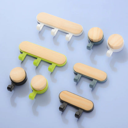 Nordic Wooden Wall Hooks – No-Drill Adhesive Hooks for Home Organization