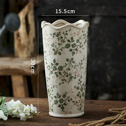 Green Pastoral Ceramic Vase – Rustic Flower Pot for Home & Office Décor