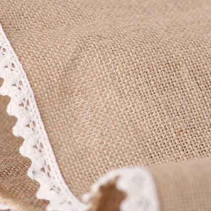 Rustic Jute Table Runner with Lace – Natural Burlap for Farmhouse & Wedding Decor