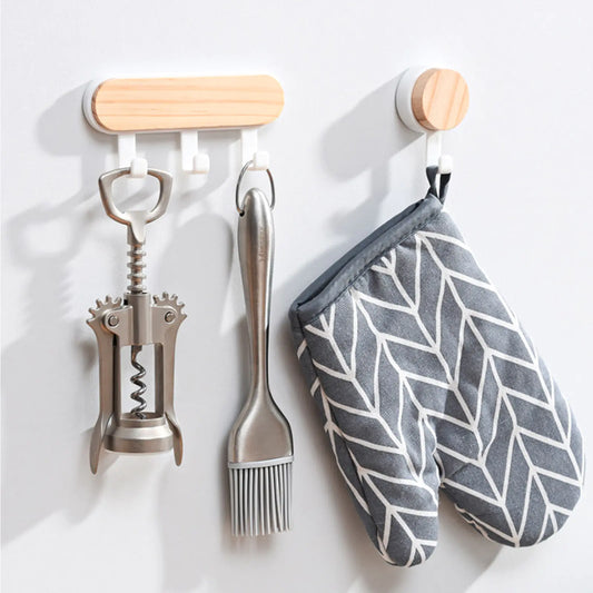 Nordic Wooden Wall Hooks – No-Drill Adhesive Hooks for Home Organization