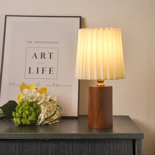 Wooden Table Lamp | USB-Powered | Pleated