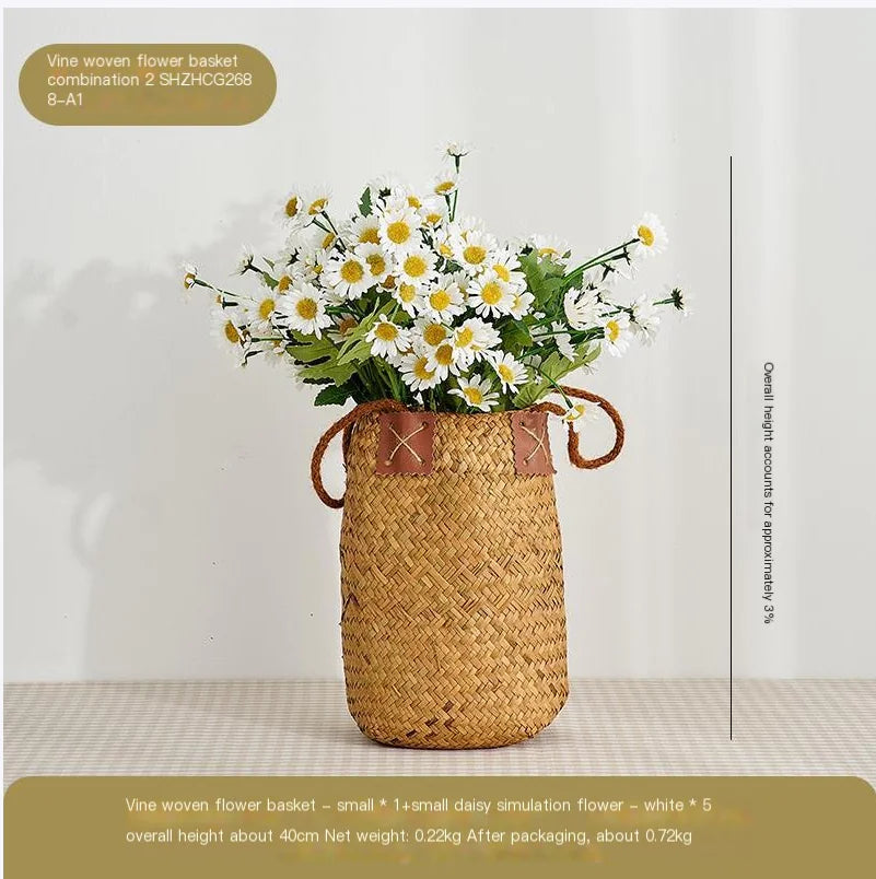 Handwoven Rattan Basket with Flower