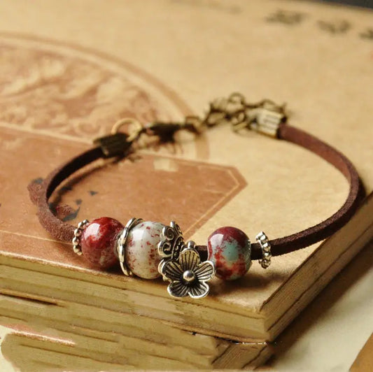 Handmade Ceramic Bead Bracelet – Boho Ethnic Jewelry for Women