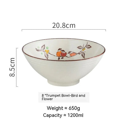 Large Ceramic Trumpet Bowl - Rain Hat Design