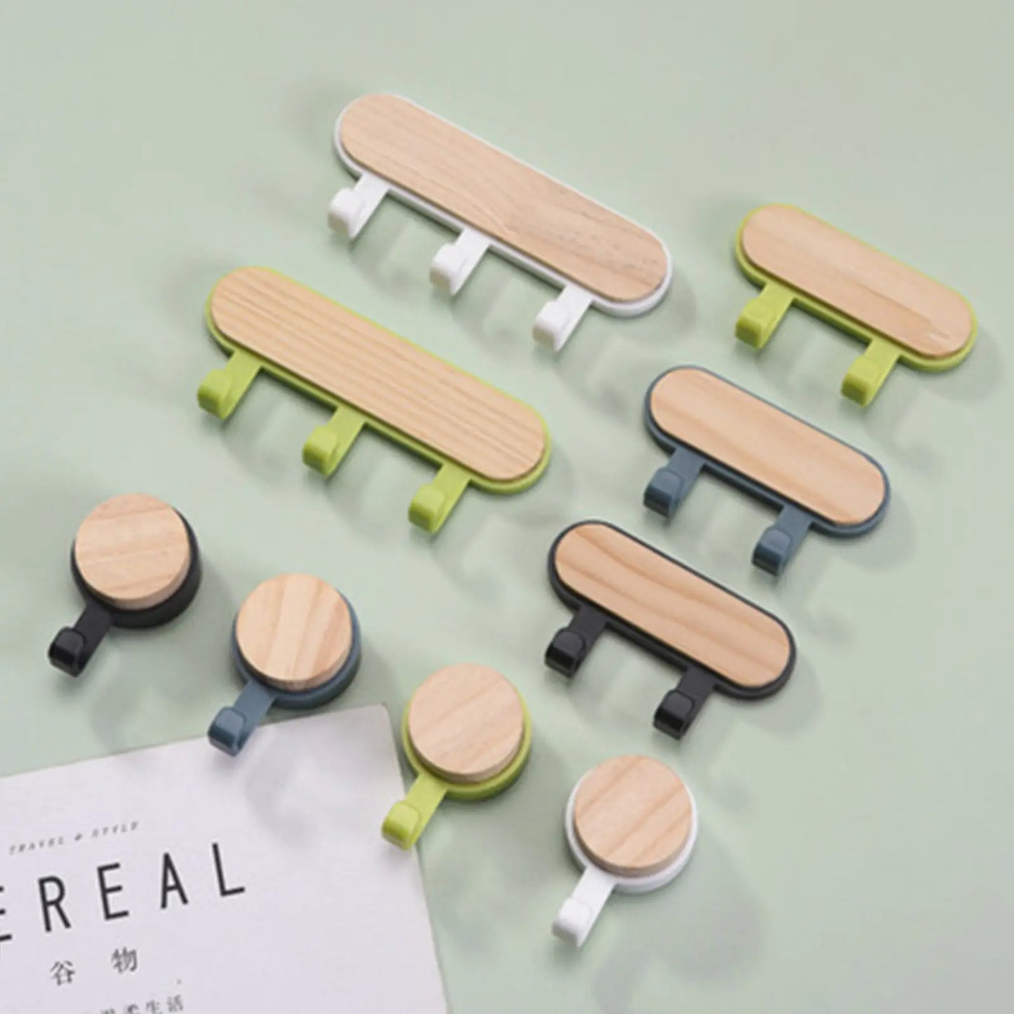 Nordic Wooden Wall Hooks – No-Drill Adhesive Hooks for Home Organization
