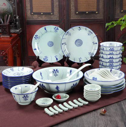Blue & White Porcelain Dinner Set – 48-Piece Traditional Chinese Ceramic Tableware Collection