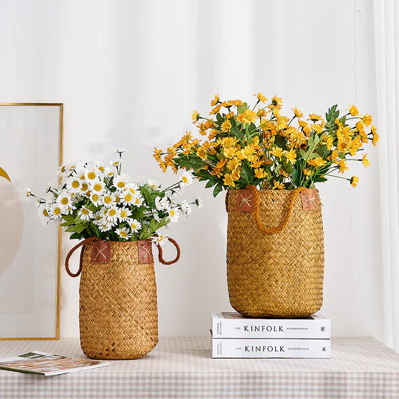 Handwoven Rattan Basket with Flower