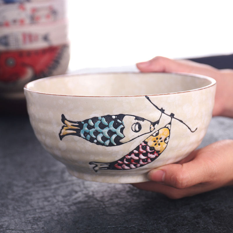 Hand-Painted Japanese Ceramic Ramen Bowl Set– Traditional Underglaze Design
