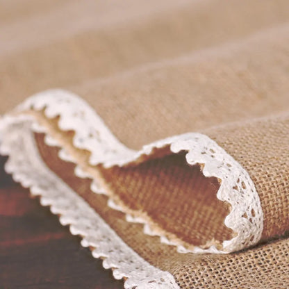 Rustic Jute Table Runner with Lace – Natural Burlap for Farmhouse & Wedding Decor