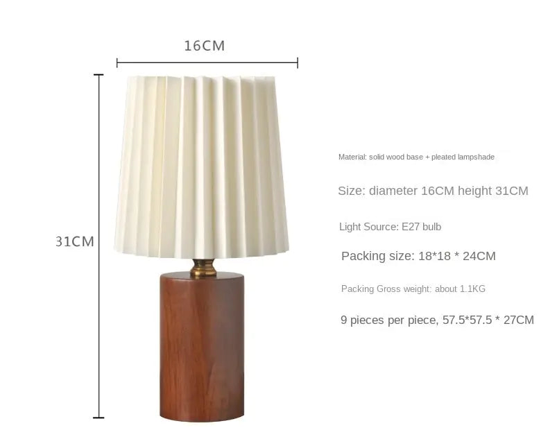 Wooden Table Lamp | USB-Powered | Pleated