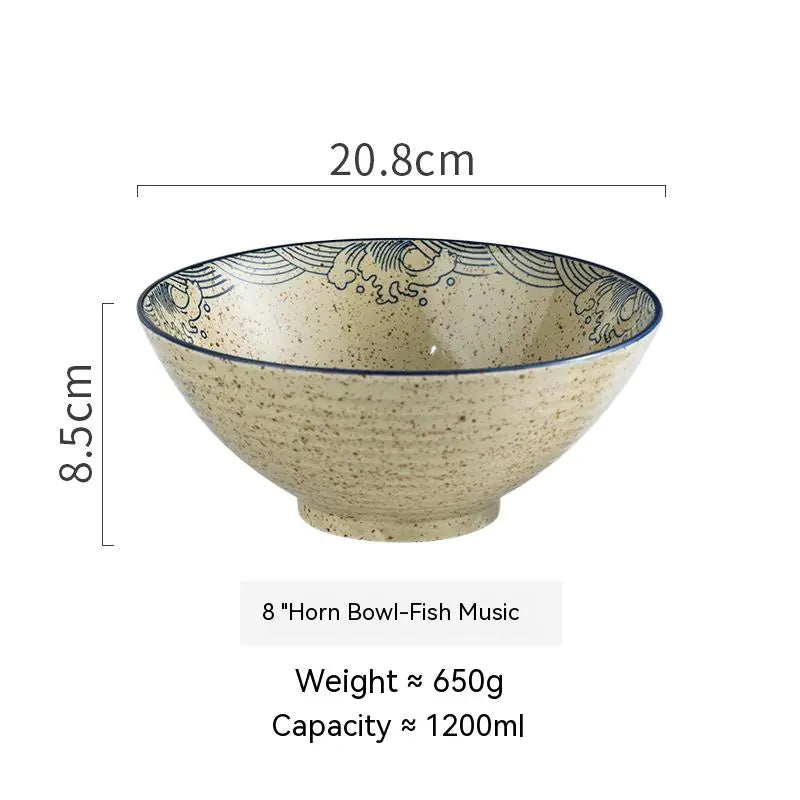 Large Ceramic Trumpet Bowl - Rain Hat Design