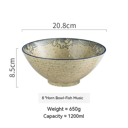 Large Ceramic Trumpet Bowl - Rain Hat Design