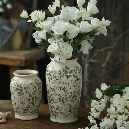 Green Pastoral Ceramic Vase – Rustic Flower Pot for Home & Office Décor
